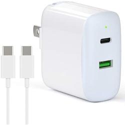 USB C Fast Charger, 30W 2 Port Charger with 18W USB-C Power Adapter for 2020/2018 iPad Pro 12.9 11, Pixel 2 3 4 XL 2XL 3XL 4XL Galaxy S9 S8, Foldable PD 3.0 Wall Charger with 6.6ft USB C to C Cable