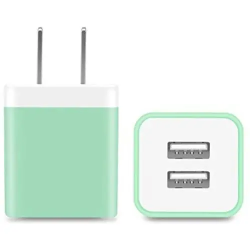Power-7 USB Wall Charger, 2-Pack 2.1A Dual Port USB Plug Power Adapter Charging Block Charger Cube Compatible with iPhone 11/Xs/XR/X/8/7/6/Plus/5S, Samsung, LG, Moto, Android Phone (Green) Power-7 USB Wall Charger, 2-Pack 2.1A Dual Port USB Plug Power Adapter Charging Block Charger Cube Compatible with iPhone 11/Xs/XR/X/8/7/6/Plus/5S, Samsung, LG, Moto, Android Phone (Green)