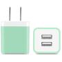 Power-7 USB Wall Charger, 2-Pack 2.1A Dual Port USB Plug Power Adapter Charging Block Charger Cube Compatible with iPhone 11/Xs/XR/X/8/7/6/Plus/5S, Samsung, LG, Moto, Android Phone (Green)