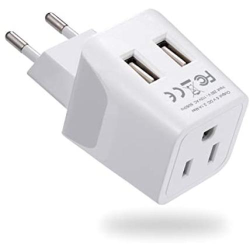 Europe Travel Adapter, Ceptics Ultra Compact Dual USB Power Plug - for European Type C - 3 Inputs - iPhone, Laptop, Galaxy, Cell Phones, Camera Chargers, iWatch & More - CTU-9C