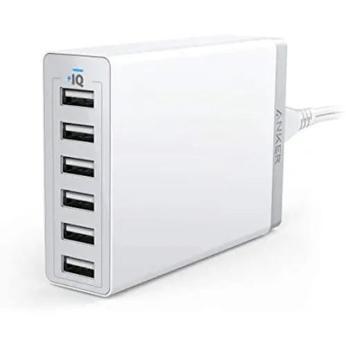 Anker 60W 6-Port USB Wall Charger, PowerPort 6 for iPhone XS / XS Max / XR / X / 8 / 7 / 6 / Plus, iPad Pro / Air 2 / mini/ iPod, Galaxy S7 / S6 / Edge / Plus, Note 5 / 4, LG, Nexus, HTC and More