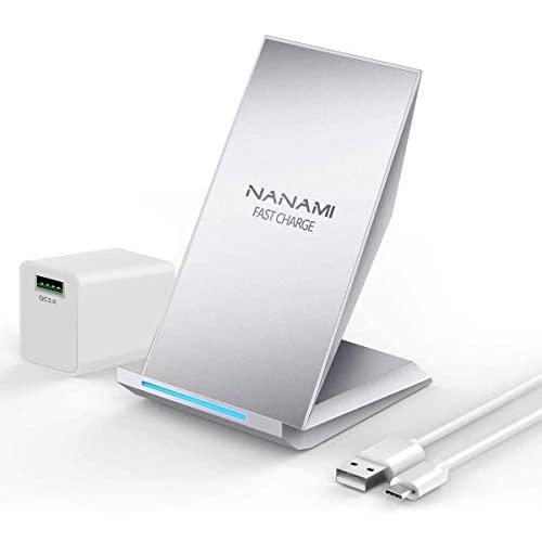 Fast Wireless Charger, NANAMI Qi Certified Charging Stand [with QC3.0 Adapter],7.5W Compatible iPhone SE/11/11 Pro/11 Pro Max/XS Max/XS/XR/X/8 Plus,10W for Samsung Galaxy S20/S10/S9/S8/S7/Note 10+/9/8