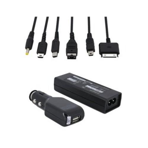 11-in-1 Car Charger and AC Adapter with USB Connection Port for iPhone 3G/DSi/DSLite/PSP/Mobile Phone/MP3/MP4 (Black)