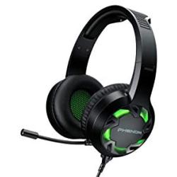 Phenom EXPO3 Stereo Gaming Headset for PS4, Xbox, Tablet or Smartphone, Noise Cancelling Headphones with Boom Mic and LED Glow Lights (Green)