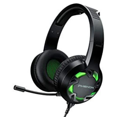 Phenom EXPO3 Stereo Gaming Headset for PS4, Xbox, Tablet or Smartphone, Noise Cancelling Headphones with Boom Mic and LED Glow Lights (Green)
