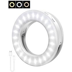 ELEGIANT Selfie Ring Light, Clip-on Selfie Light with 40 LED & 4 Light Modes Rechargeable Portable Circle Light for Phone Laptop iPad YouTube Vlogging TikTok Photography Video Makeup (White)