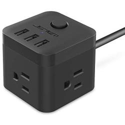 Power Strip with USB, Small Outlet Strip JSVER USB Power Strip, Travel Power Strip 3 USB Ports 3 Outlets,4.92ft Power Extension Cord for iPhone Xs/XR/X/8, Travel, Office, Cruise Ship, Dorm (Black)