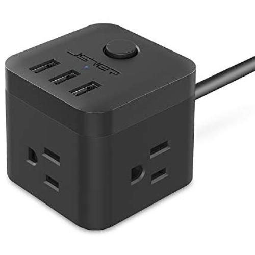 Power Strip with USB, Small Outlet Strip JSVER USB Power Strip, Travel Power Strip 3 USB Ports 3 Outlets,4.92ft Power Extension Cord for iPhone Xs/XR/X/8, Travel, Office, Cruise Ship, Dorm (Black)