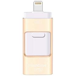 USB Flash Drive 128G Compatible iPhone iPad, Kimiandy USB Flash Drive Encrypted Memory Stick Jump Thumb Drive Compatible Android iPhone iPad PC, High Speed & Easy Transfer Pen Drive (128G Gold)