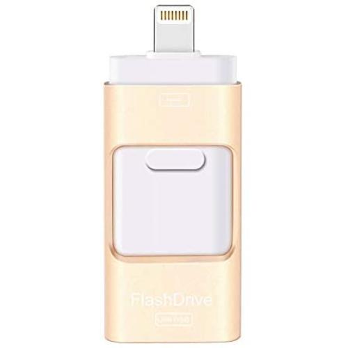 USB Flash Drive 128G Compatible iPhone iPad, Kimiandy USB Flash Drive Encrypted Memory Stick Jump Thumb Drive Compatible Android iPhone iPad PC, High Speed & Easy Transfer Pen Drive (128G Gold)