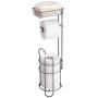 mDesign Freestanding Metal Wire Toilet Paper Roll Holder Stand and Dispenser with Storage Shelf for Cell, Mobile Phone - Bathroom Storage Organization - Holds 3 Mega Rolls - Graphite Gray
