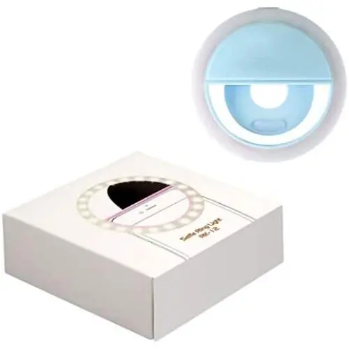 Portable Lightweight Multi-use Clip-on Selfie Ring Light (Blue) with USB Charging Port. Equipped with 3 Different Lighting Modes for Night time Photo Perfection. Fits Perfectly to All Smart Devices Portable Lightweight Multi-use Clip-on Selfie Ring Light (Blue) with USB Charging Port. Equipped with 3 Different Lighting Modes for Night time Photo Perfection. Fits Perfectly to All Smart Devices