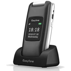 Easyfone A1 3G Unlocked Senior Flip Cell Phone, Big Button Hearing Aids Compatible Easy-to-Use Flip Mobile Phone with Charging Dock(Black)