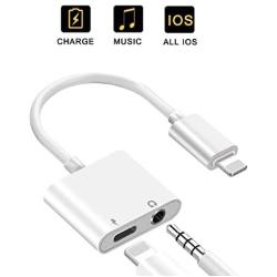 [Apple MFi Certified] 2 in 1 Lightning to 3.5mm Headphone Audio & Charger,iPhone Headphone Adapter Dongle Charger Jack AUX Audio 3.5 mm Accessory Compatible with iPhone 11/11 Pro/XS/XR/X/8 7 6, iPad