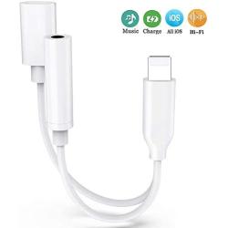 Lighting to 3.5mm Headphone Jack Adapter for iPhone Dongle Headphone Earphone Adapter Splitter Audio AUX Connector Charger Cable Converter for iPhone 7/8/X/XR/XS/11/11 Pro Dongle