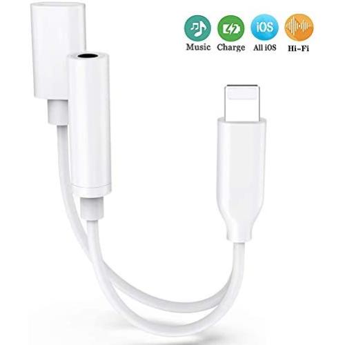 [Apple MFi Certified] Lightning to 3.5 mm Headphone Adapter Dual Ports Dongle Charger Jack&AUX Audio 3.5 mm Earphone Accessory,for iPhone 11/11 Pro/X/8,7 Plus/8 Plug and Play Support All iOS System