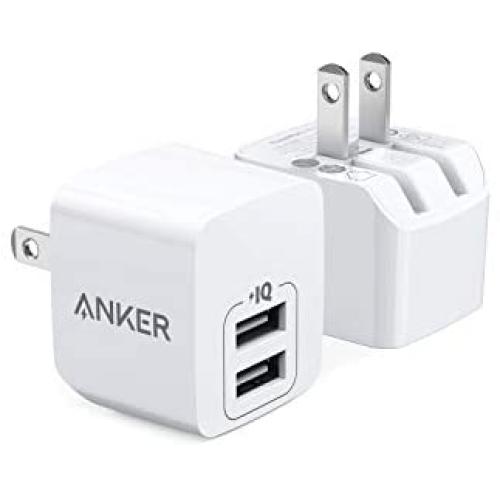 USB Charger, Anker 2-Pack Dual Port 12W Wall Charger with Foldable Plug, PowerPort Mini for iPhone Xs/X / 8/8 Plus / 7 / 6S / 6S Plus, iPad, Samsung Galaxy Note 5 / Note 4, HTC, Moto, and More