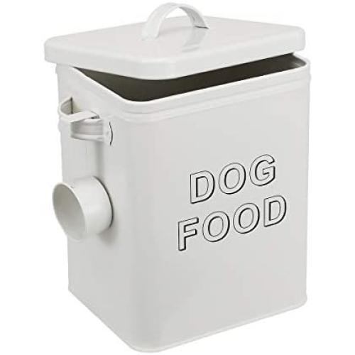 Morezi Dog Treat and Food Storage Tin with Lid and Serving Scoop Included - Cream Powder - Coated Carbon Steel - Tight Fitting Lids - Storage Canister Tins