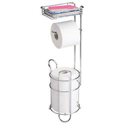 mDesign Freestanding Metal Wire Toilet Paper Roll Holder Stand and Dispenser with Storage Shelf for Cell, Mobile Phone - Bathroom Storage Organization - Holds 3 Mega Rolls - Chrome