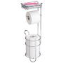 mDesign Freestanding Metal Wire Toilet Paper Roll Holder Stand and Dispenser with Storage Shelf for Cell, Mobile Phone - Bathroom Storage Organization - Holds 3 Mega Rolls - Chrome