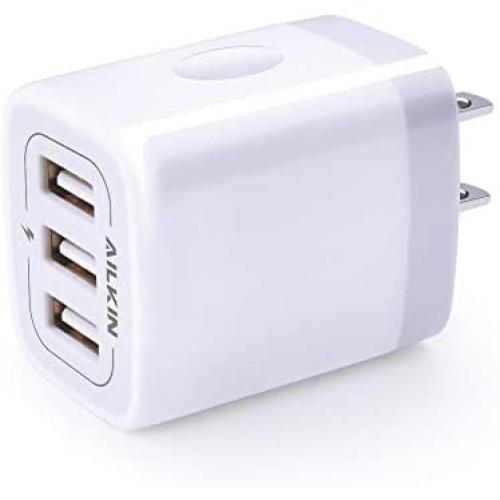 USB Charger Cube, Wall Charger Plug, Ailkin 3.1A 3-Muti Port USB Adapter Power Plug Charging Station Box Base Replacement for iPhone 11 Pro Max/X/8/7, iPad, Samsung Phones and More USB Charging Block