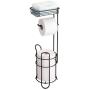 mDesign Freestanding Metal Wire Toilet Paper Roll Holder Stand and Dispenser with Storage Shelf for Cell, Mobile Phone - Bathroom Storage Organization - Holds 3 Mega Rolls - Bronze
