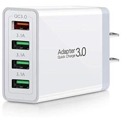 Fast Charge QC 3.0, Portable USB Wall Charger, iSeekerKit 4Ports USB Wall Charger Adapter [QC3.0+3.1A] Compatible with Wireless Charger, Samsung Galaxy S9 S8/Note 8 9, iPhone, iPad,LG, HTC 10 and More