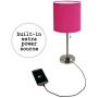 Limelights LT2024-PNK Brushed Steel Lamp with Charging Outlet and Fabric Shade, Pink