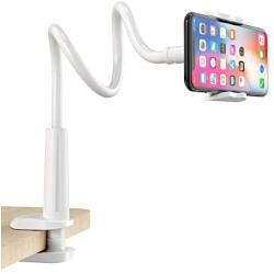 Gooseneck Cell Phone Holder, Universal 360 Flexible Phone Stand Lazy Bracket Mount Long Arms Clamp for Phone 11 Pro Xs Max XR X 8 7 6 6s Plus and Other 3.5~6.5 Device (White)