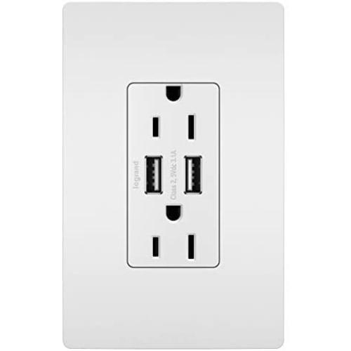 Legrand - Pass & Seymour TM826USBWPWCCV4 Legrand radiant Decorator Outlet with 3.1 Amp USB Charger, Comes with Wall Plate, White
