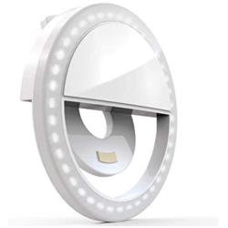 Clip on Selfie Ring Light, Rechargeable Brightness Portable Selfie Fill Light Ring with 36 LED for Universal Smart Phone, Phone Android Phone Photography, Camera Video, Girl Makes up (White)