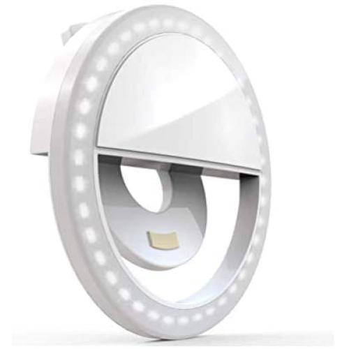 Clip on Selfie Ring Light, Rechargeable Brightness Portable Selfie Fill Light Ring with 36 LED for Universal Smart Phone, Phone Android Phone Photography, Camera Video, Girl Makes up (White)