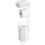 mDesign Freestanding Metal Wire Toilet Paper Roll Holder Stand and Dispenser with Storage Shelf for Cell, Mobile Phone - Bathroom Storage Organization - Holds 3 Mega Rolls - Matte White