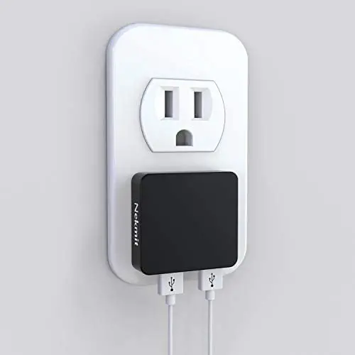 Nekmit Dual Port Ultra Thin Flat USB Wall Charger with Smart IC, Black Nekmit Dual Port Ultra Thin Flat USB Wall Charger with Smart IC, Black