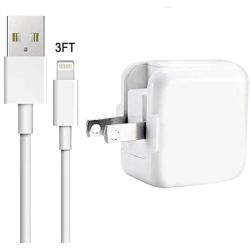 USB Wall Charger Compatible iPad iPod iPhones, 12W 2.4A Portable Charger Adapter Plug and Charging Cable Compatible iPad 4 3 2 /Mini/Air 2 /Pro, iPhone 11 /X Xs Max XR /8/7 /6 6s Plus