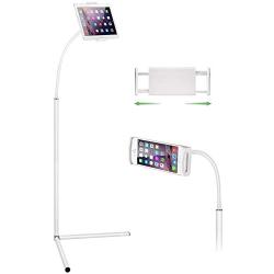 Tablet Floor Stand, Gooseneck Long Arm Cell Phone Holder Mount for 7-13inch Tablet iPad, Including ipad Pro/Mini/Air, Samsung Galaxy Tab,Kindle White