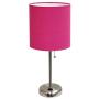 Limelights LT2024-PNK Brushed Steel Lamp with Charging Outlet and Fabric Shade, Pink