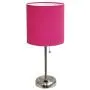 Limelights LT2024-PNK Brushed Steel Lamp with Charging Outlet and Fabric Shade, Pink