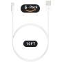 FEEL2NICE 5 Pack 10ft Charger Cord for Long 10 Foot iPhone Charging Cable/Data Sync Fast iPhone USB Charging Cable Cord Compatible with iPhone X Case/8/8 Plus/7/7 Plus/6/6s Plus/5s/5,iPad Case(White)
