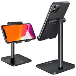 Cell Phone Stand, OMOTON Adjustable Phone Stand, Upgraded Height Increasing Desk Phone Holder for iPhone SE 2/11/ 11 Pro/XS Max, Samsung Galaxy S20/ S10 and Other Phones (3.5-7.0-Inch), Black