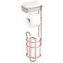 mDesign Freestanding Metal Wire Toilet Paper Roll Holder Stand and Dispenser with Storage Shelf for Cell, Mobile Phone - Bathroom Storage Organization - Holds 3 Mega Rolls - Rose Gold