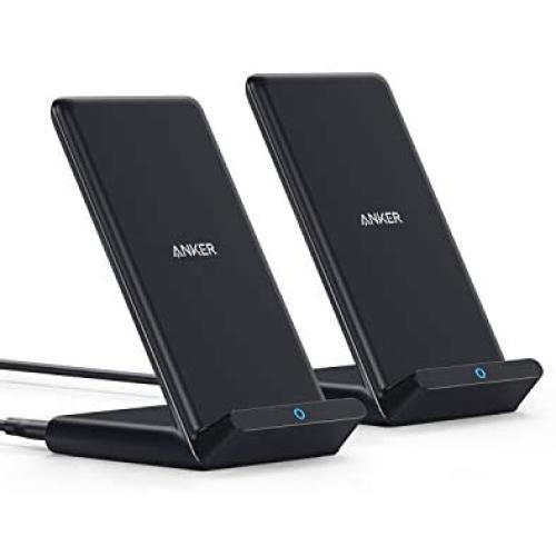 Anker Wireless Charger, 2 Pack PowerWave Stand, Qi-Certified, 7.5W for iPhone 11, 11 Pro, 11 Pro Max, Xs Max, XR, XS, X, 8, 8Plus, 10W for Galaxy S20 S10 S9 S8, Note 10 Note 9 Note 8 (No AC Adapter)