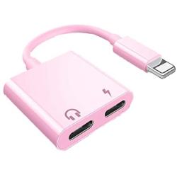 Headphone Jack Adapter for iPhone 11 Adapter Headphone Splitter Audio Cable Aux Cord Dongle Compatible with iPhone 11/XR/XS/X/7/8 Audio & Charger & Call & sync Cable Support All iOS System Pink