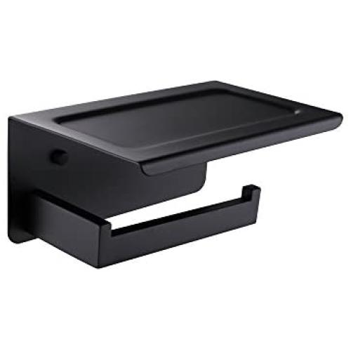 XVL Toilet Paper Holder with Mobile Phone Storage Shelf Bathroom Tissue Holder, Matte Black, SUS304 Stainless Steel G318C-G