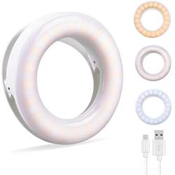 Selfie Ring Light, Oternal Selfie Light Rechargeable Portable Clip-on Selfie Fill Ring Light for iPhone Android Smart Phone Photography, Camera Video, Girl Makes up (White)