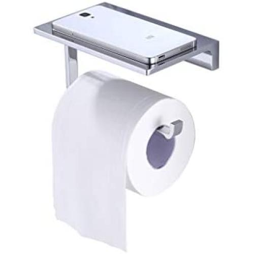 SANLIV Solid Brass Paper Towel Holder Bathroom Toilet Tissue Roll Holder with Mobile Phone Storage Shelf, Polished Chrome