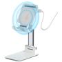 Wireless Charging Cell Phone Stand, Mini Foldable Adjustable Phone Holder, Bed Desk Tablet Mount (White)