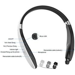 Foldable Bluetooth Headset, Beartwo Lightweight Retractable Bluetooth Headphones for Sports&Exercise, Noise Cancelling Stereo Neckband Wireless Headset (with carry case)