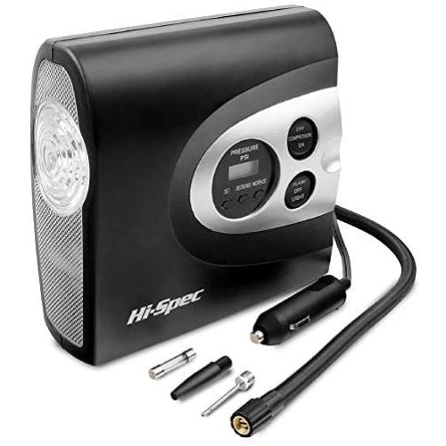 Hi-Spec 12V Digital Air Compressor Tyre Inflator with Digital Pressure Gauge, Auto Shut-Off, 150PSI Max Pressure & 3 Adapters, Pump for Car Tires, Balls, Bikes, Pool Toy, Inflatable Mattress Bed