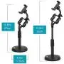 Desktop Microphone Stand with Cell Phone Holder, Adjustable Tabletop mic Stand with Shock Mount and Round Base for Recording Podcasting and Live Streaming. Desktop Microphone Stand with Cell Phone Holder, Adjustable Tabletop mic Stand with Shock Mount and Round Base for Recording Podcasting and Live Streaming.